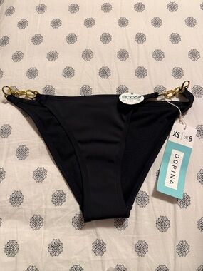 Dorina Black Bikini Bottom with Gold Chain Accents